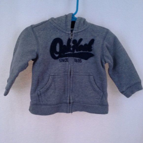 Oshkosh boys hoodie Size 24M Gray with black spellout Full zipper hood - Picture 1 of 5